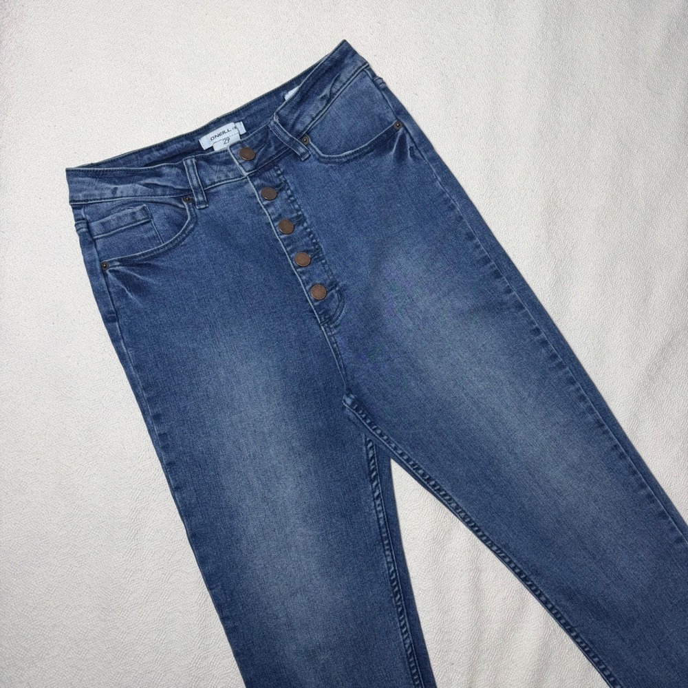 ONeill Womens High Waisted Skinny Jeans Medium Wash Button Fly Size 29